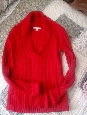 Old Navy Red Cable-Knit Shawl Collar Pullover Sweater Women's Size M Long Sleeve